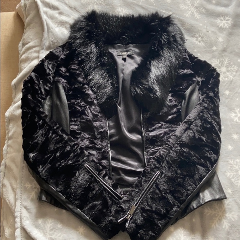 BeBe Black Velvet/Faux Leather Jacket